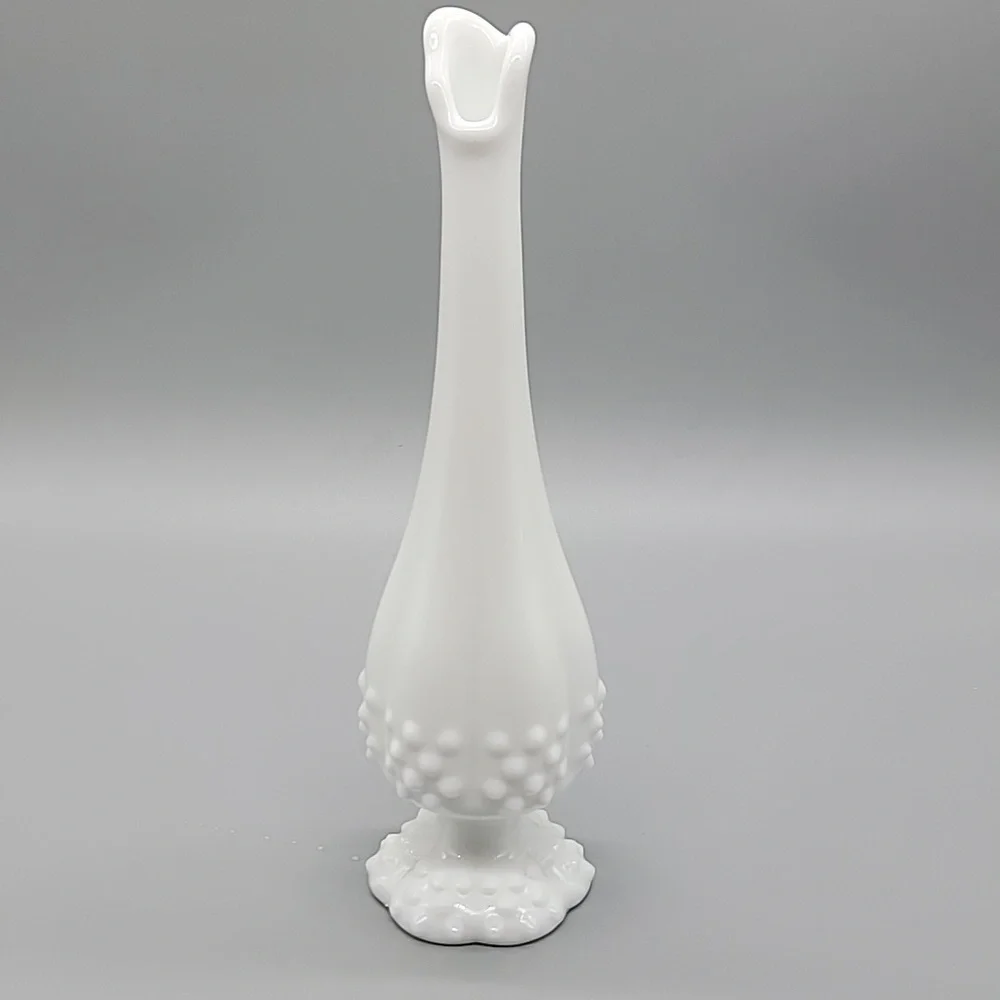 Vintage Fenton Milk Glass Hobnail  Swung Vase 9.5